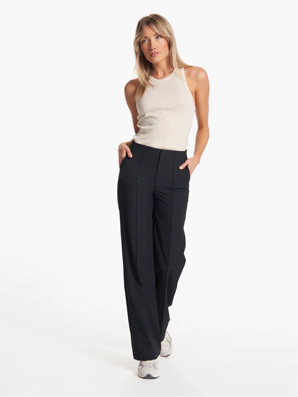 Vuori Meta Wideleg Pants Black L Tailored Pintuck Work Travel Trousers New